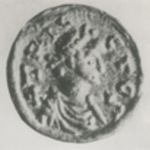 Gouden munt (Triens van Maastricht, geslagen tussen 831 en 1000) die gevonden is in 1906 door Kla...